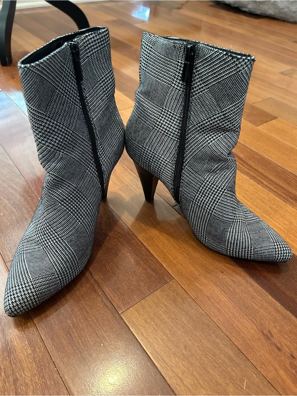 Sage + Simple Taryn Plaid Pointed-Toe Ankle Booties in Black & White